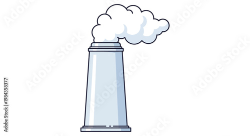 A grayscale illustration depicts a factory smokestack emitting white plumes creating a stark visual silhouette high quality professional detailed modern elegant