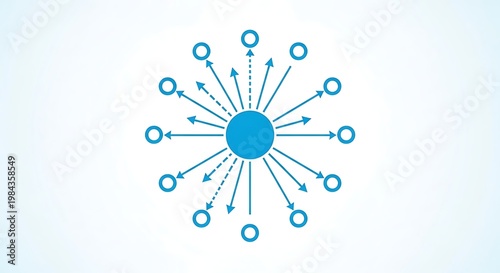Abstract illustration of a central point with radiating arrows and circles