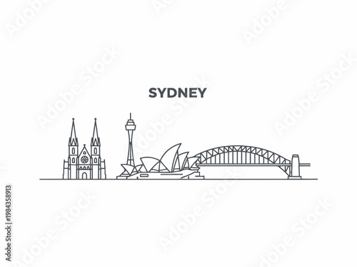 Canvas Print Sydney Australia skyline line art illustration with landmarks
