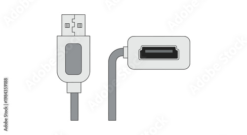 A simplified illustration depicts a usb cable and connectors in a flat graphic style silhouette high quality professional detailed modern elegant