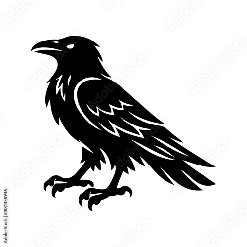 Logotipo con la silueta de un cuervo heráldico, al estilo clásico de los emblemas medievales