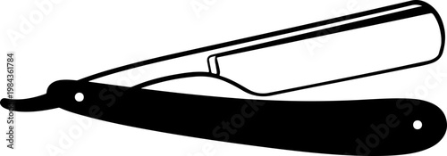Black straight razor with handle shaving tool cutlery isolated on white background simple illustration