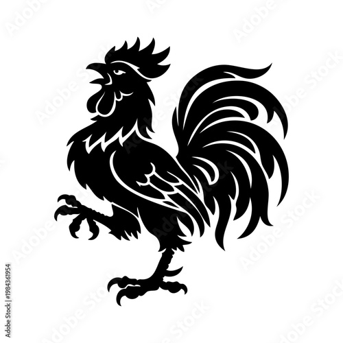 Logotipo con la silueta de un gallo heráldico, al estilo clásico de los emblemas medievales