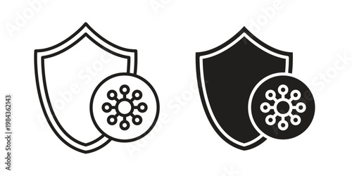 Virus protection shield icon, thin line symbol, editable stroke eps 10