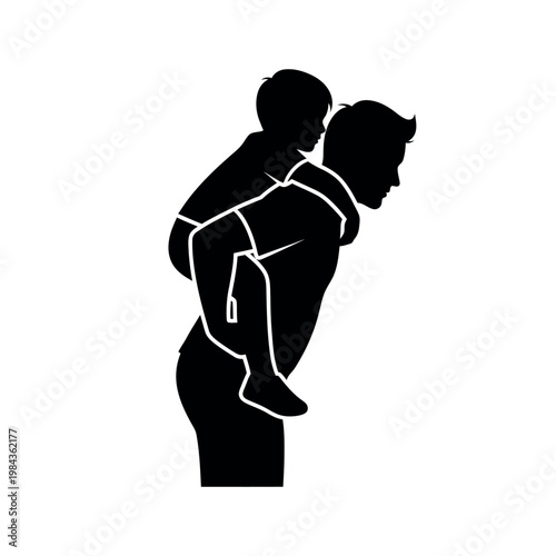 Father carrying son on his back silhouette.