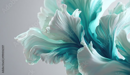 Abstract teal and white flowing forms