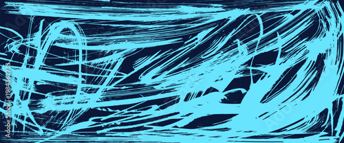 Grunge paint wavy brush strokes texture. Punk blue abstract background with rough ink splash pattern. Messy bold uneven squiggle for modern urban design. Vector graffiti wall blue grungy bg template.