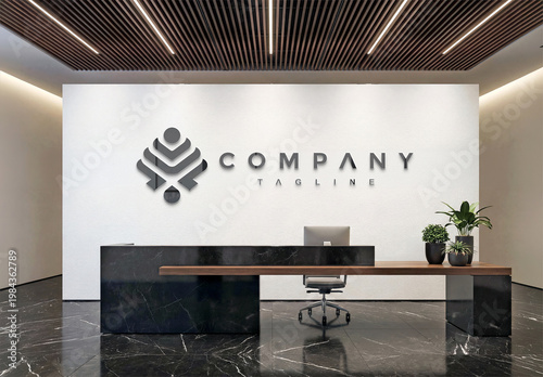 3D Glossy Logo On White Company Wall Mockup