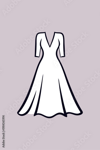Logotipo de boutique de moda femenina. Dibujo minimalista con líneas de un vestido con falda para novia 