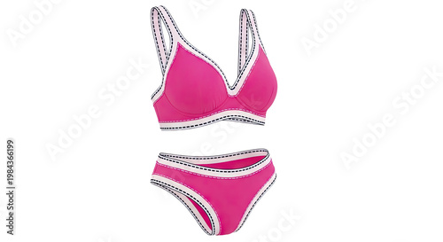 Pink Bikini with Black and White Trim