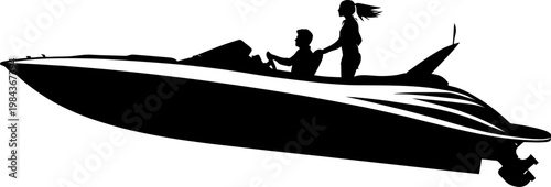 Speedboat silhouette with couple on board