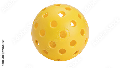 Photography A yellow ball with holes pickleball isolated on transparent background cut out
