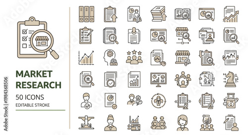 Market Research Icons Collection - Editable Stroke Graphics for Business Analysis and Strategy Planning
