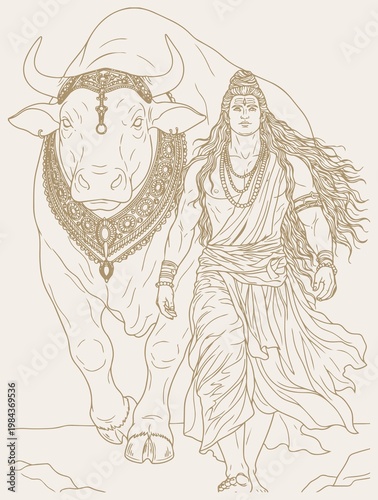 Sketch or Drawing of Shiva Parvati Outline Editable Vector Illustration