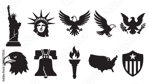 American Patriotic National Symbol Silhouette Set for Independence Day and USA Pride Design Projects