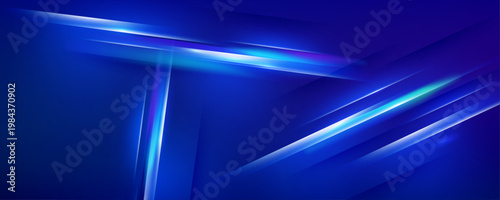 Futuristic blue light streaks and geometric angles on blue background