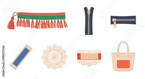 Collection of Fabric Trimmings and Textile Accessories for Craft Design