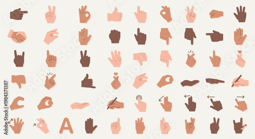 Set of diverse hand gestures and signals