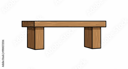 Simple wooden bench with two sturdy legs, rendered in a cartoon style