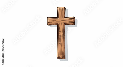 Simple wooden cross with detailed grain texture and shadow