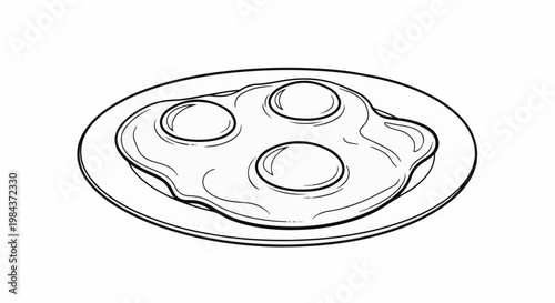 Simple line art illustration of three fried eggs on a plate
