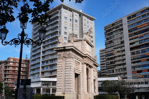 Valencia city, Spain. Puerta del Mar (Porta de la Mar) city gate, old landmark.