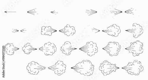 Simple line art illustrations depict various forms of spray and mist