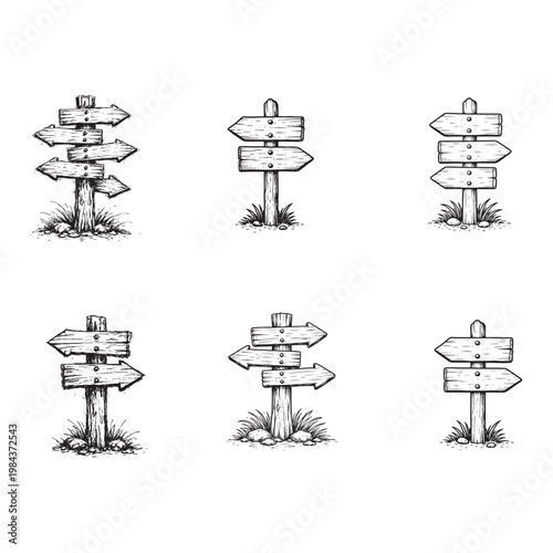 Hand Drawn Direction Signpost Set