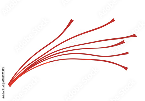 Red wires fanned out on a plain surface in a close-up view