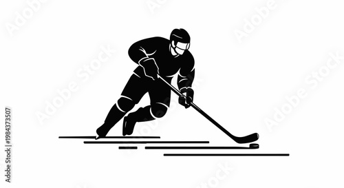 Silhouette of a hockey player in action on the ice