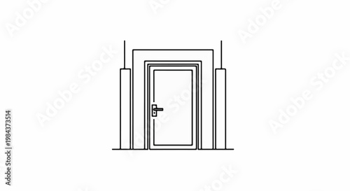 Simple line drawing of a closed door with a handle between two posts