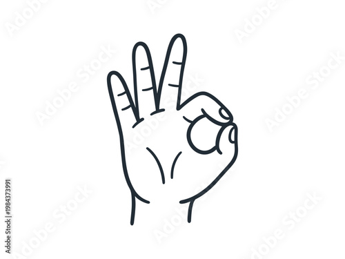 OK hand sign gesture: hand-drawn minimalist doodle illustration, modern cartoon vector icon