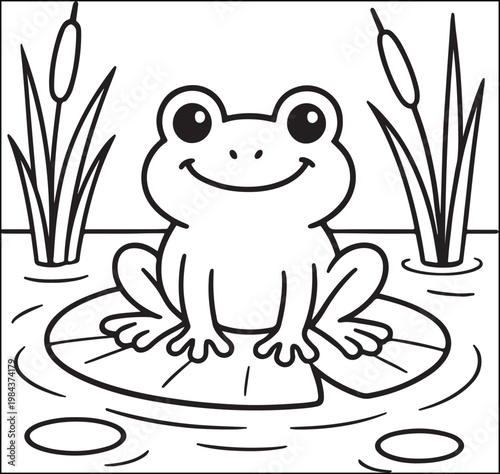 frog in pond coloring page
