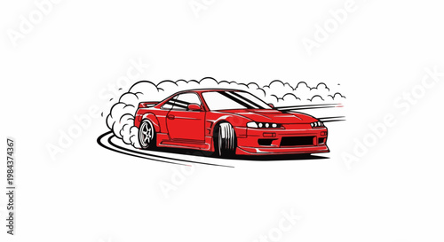Red sports car doing a smoke-filled drift around a curve