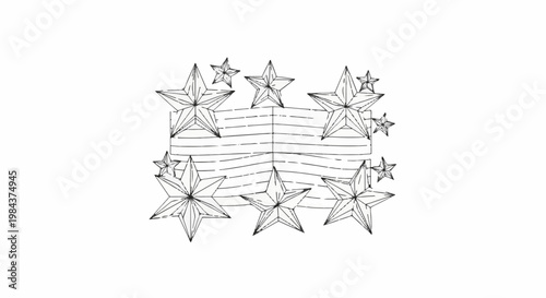 Scattered stars over horizontal stripes, sketch style