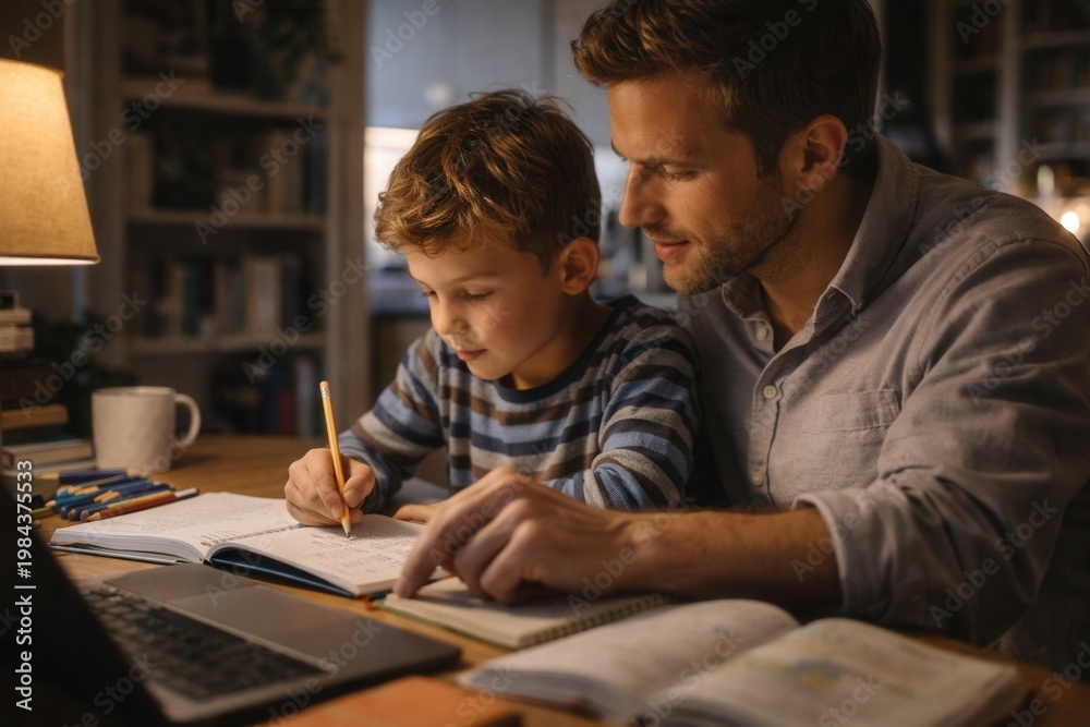 Obraz premium Parent Helping Kids with Homework