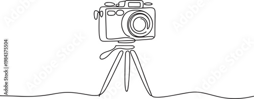 continuous line drawing of retro film camera on tripod. single line drawing of vintage film camera. one line Icon drawing