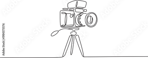continuous line drawing of retro film camera on tripod. single line drawing of vintage film camera. one line Icon drawing