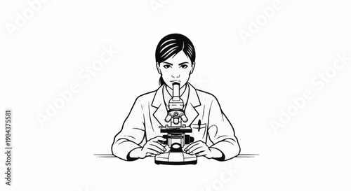 Scientist with a microscope looking forward with intense focus