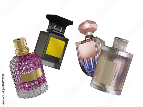 Elegant Assortment of Luxury Perfume Bottles with Various Designs and Colors on a White Background