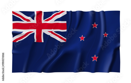 Realistic New Zealand country flag isolated on a transparent background. Silk atlas detailed fabric flag. Vector PNG