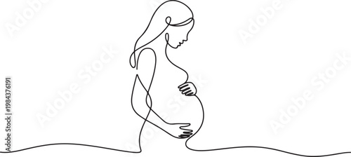 continuous line silhouette of pregnant woman.one line drawing of pregnant woman. one line Icon drawing