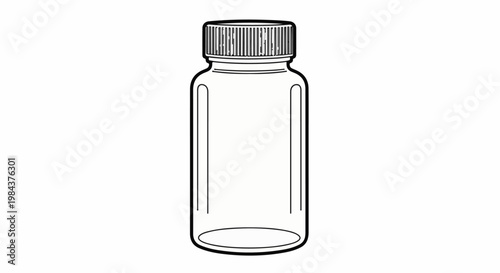 Simple line drawing of an empty, transparent cylindrical bottle with a ribbed cap