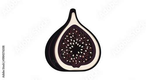 Slice of dark purple fig with white interior and seeds