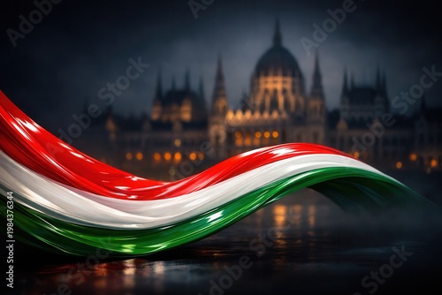 flowing ribbon in colors of the Hungarian flag 