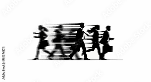 Silhouetted business people running with speed lines