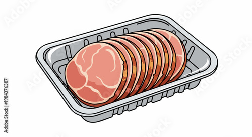 Sliced ham in a plastic food tray