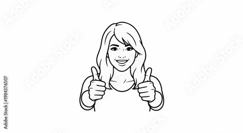 Smiling woman giving two thumbs up with wavy hair and visible collarbone
