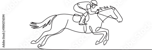 one continuous line drawing of horse jockey.one line drawing of horse racing sport. single line vector illustration. one line Icon drawing