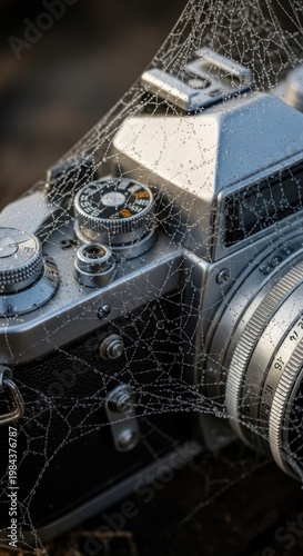 Vintage Camera Covered in Spiderwebs.